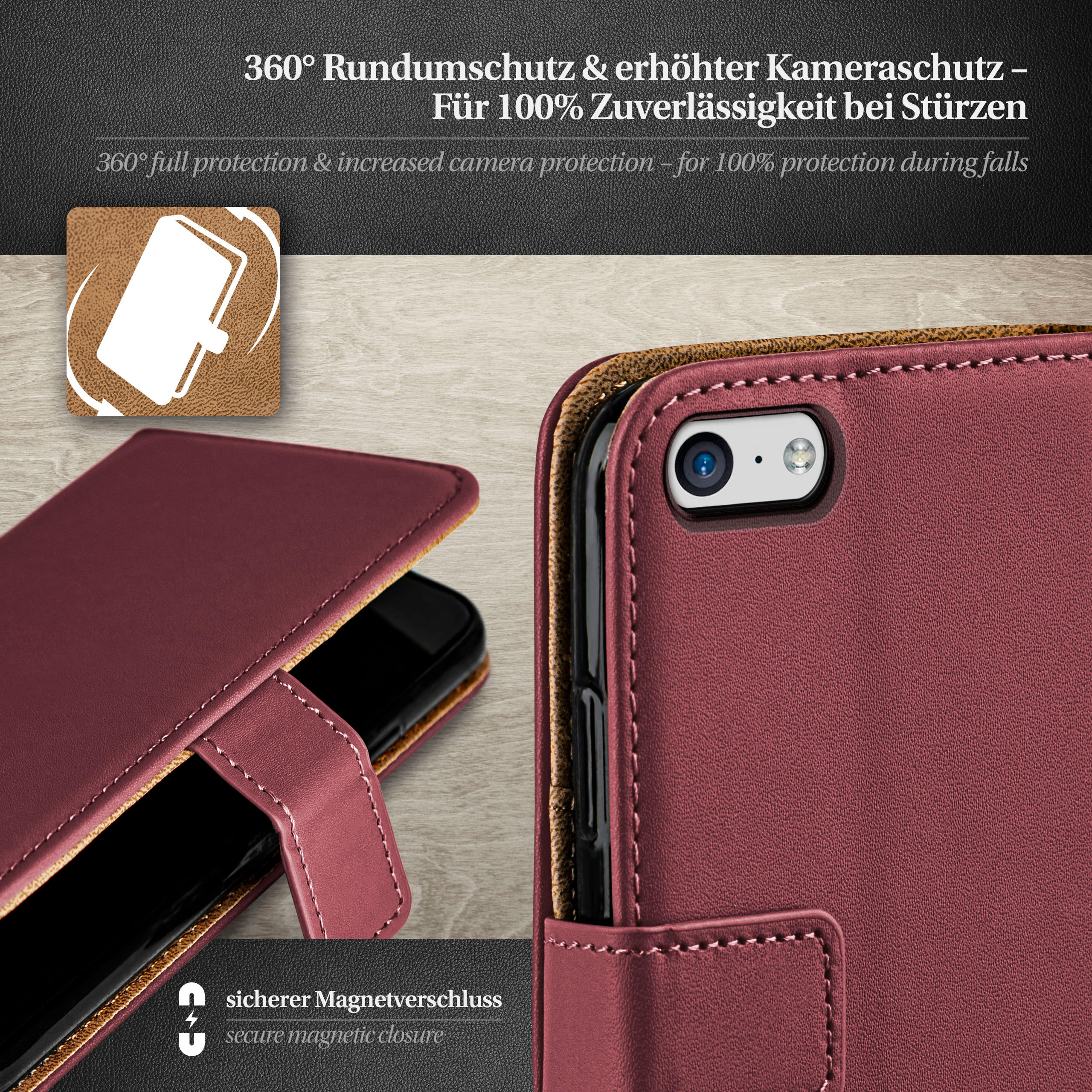 MOEX Book Apple, Case, iPhone Bookcover, 5c, Maroon-Red