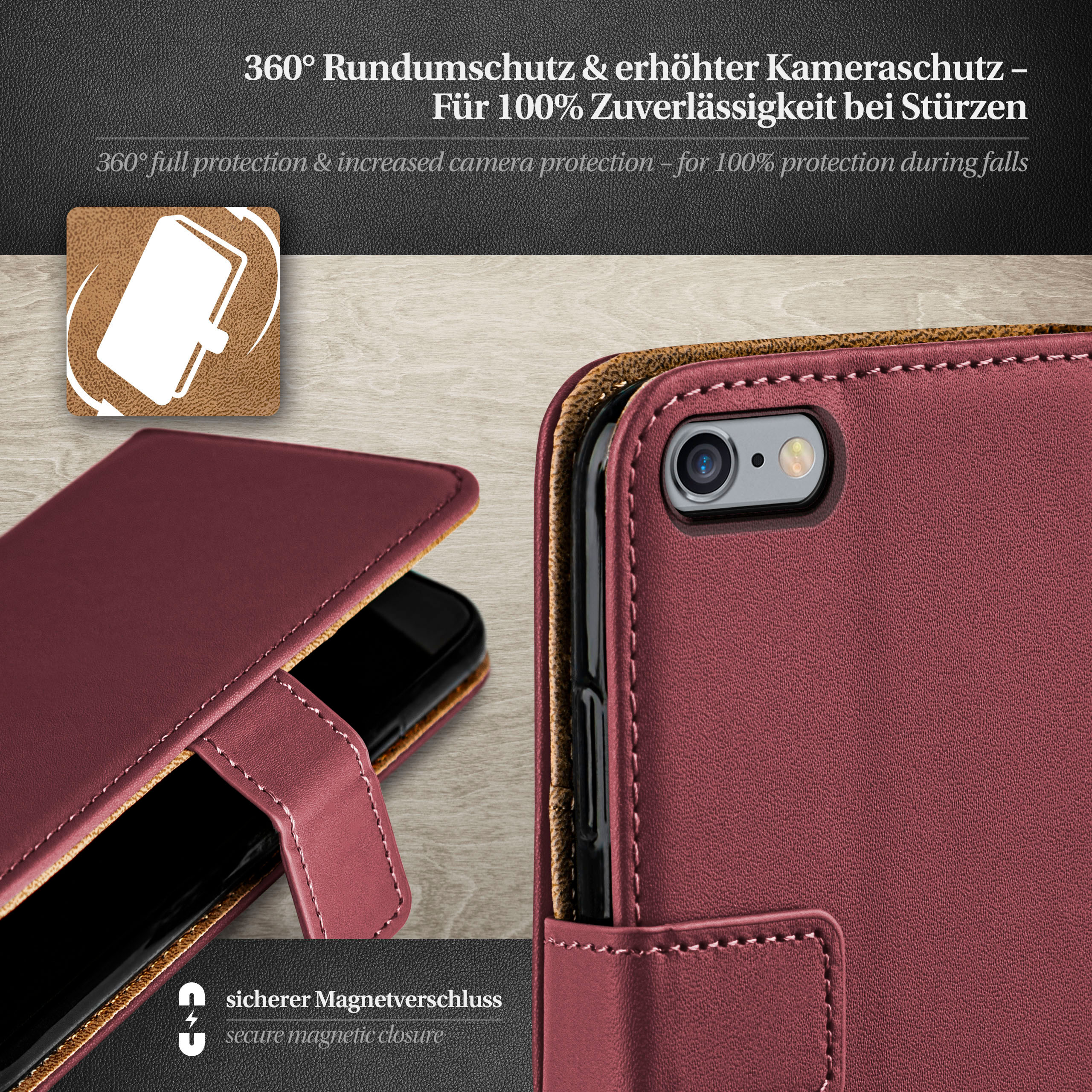Plus, Case, 6s Plus Bookcover, Apple, / Book iPhone Maroon-Red MOEX 6