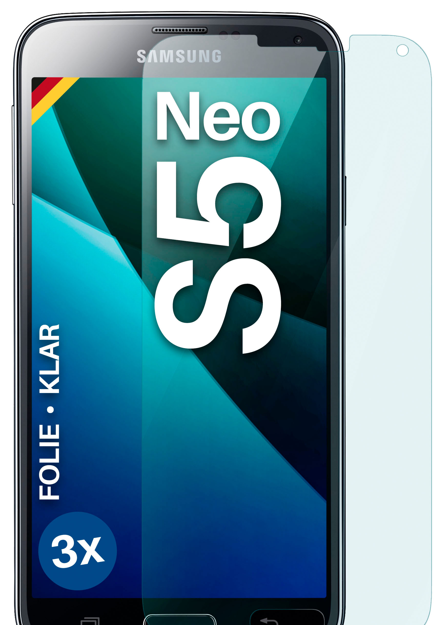 MOEX Neo) 3x Schutzfolie, Displayschutz(für S5 / Samsung Galaxy klar S5