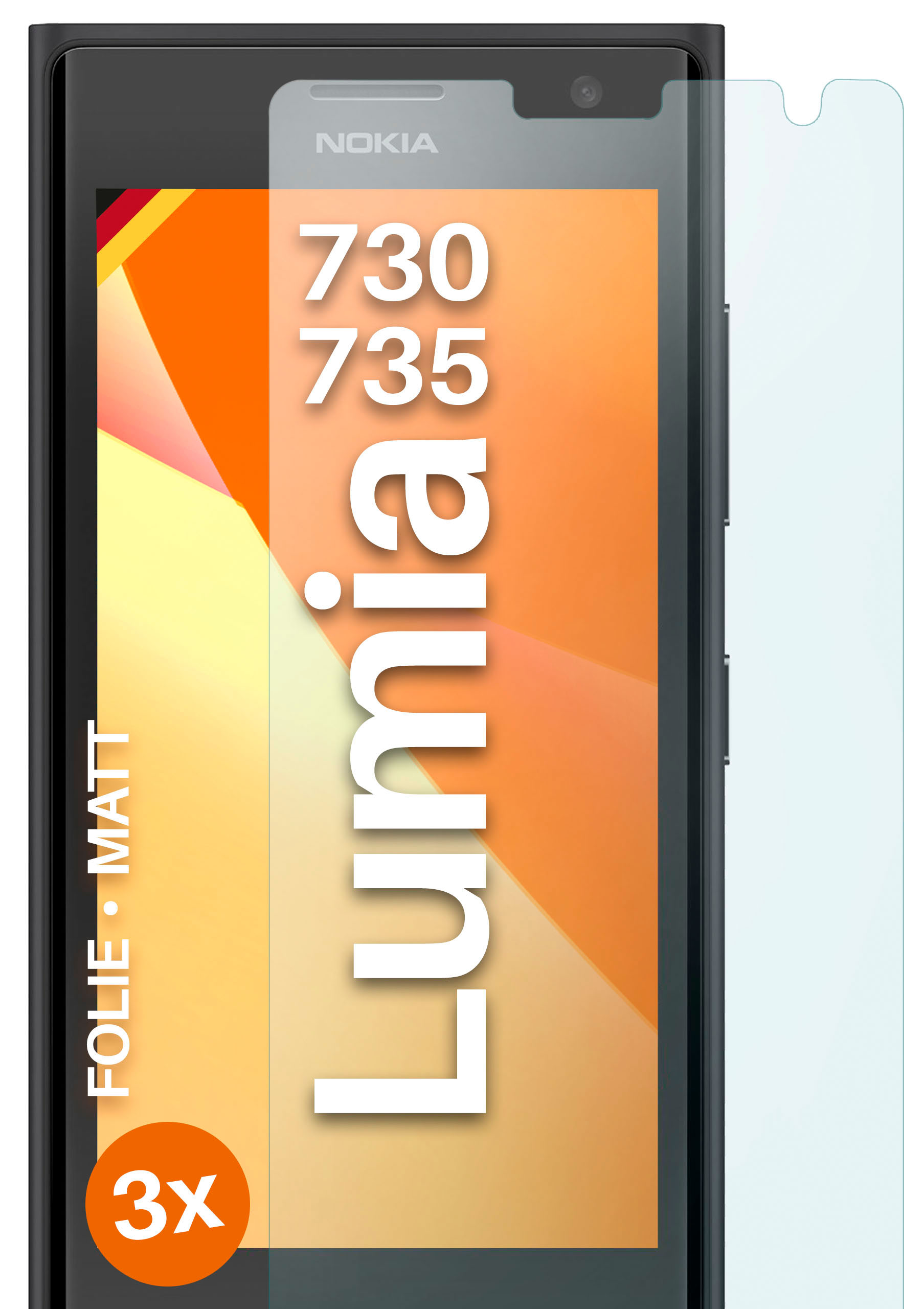 730 3x Nokia MOEX 735) Displayschutz(für Lumia / Schutzfolie, matt