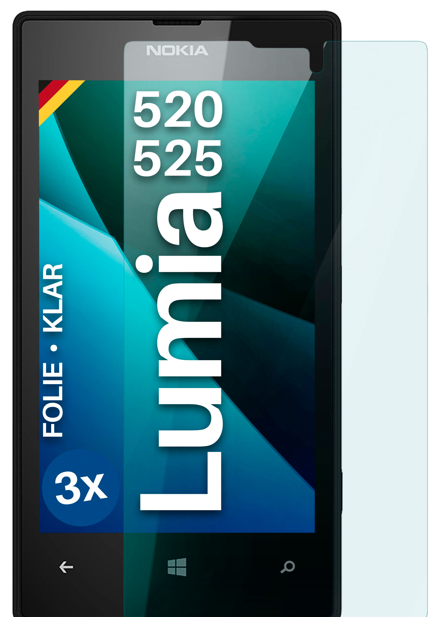 Lumia klar Schutzfolie, MOEX 520/525) 3x Nokia Displayschutz(für