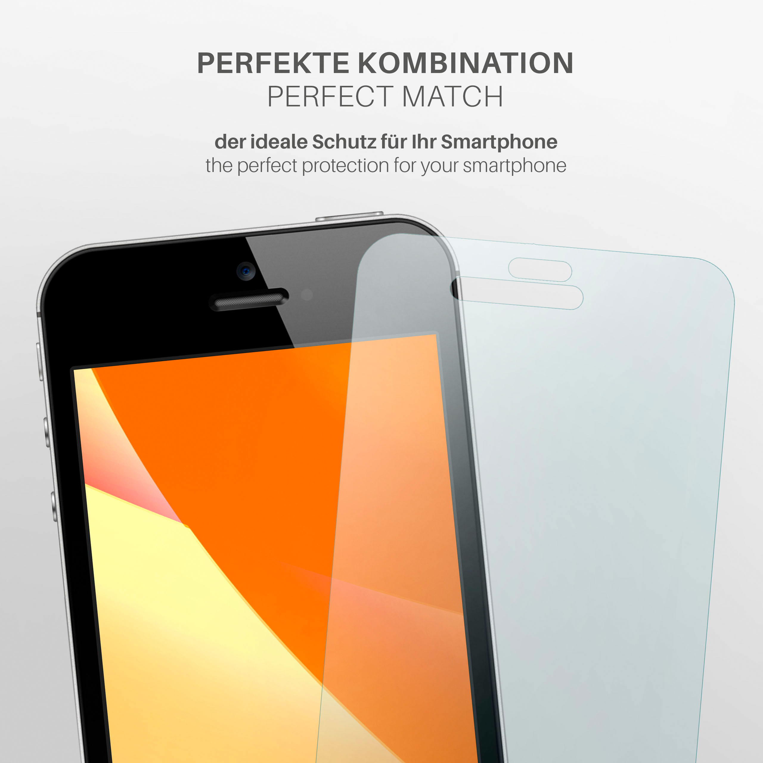 Ein Telefon mit Displayschutz. Text: PERFEKTE KOMBINATION, perfekter Schutz.