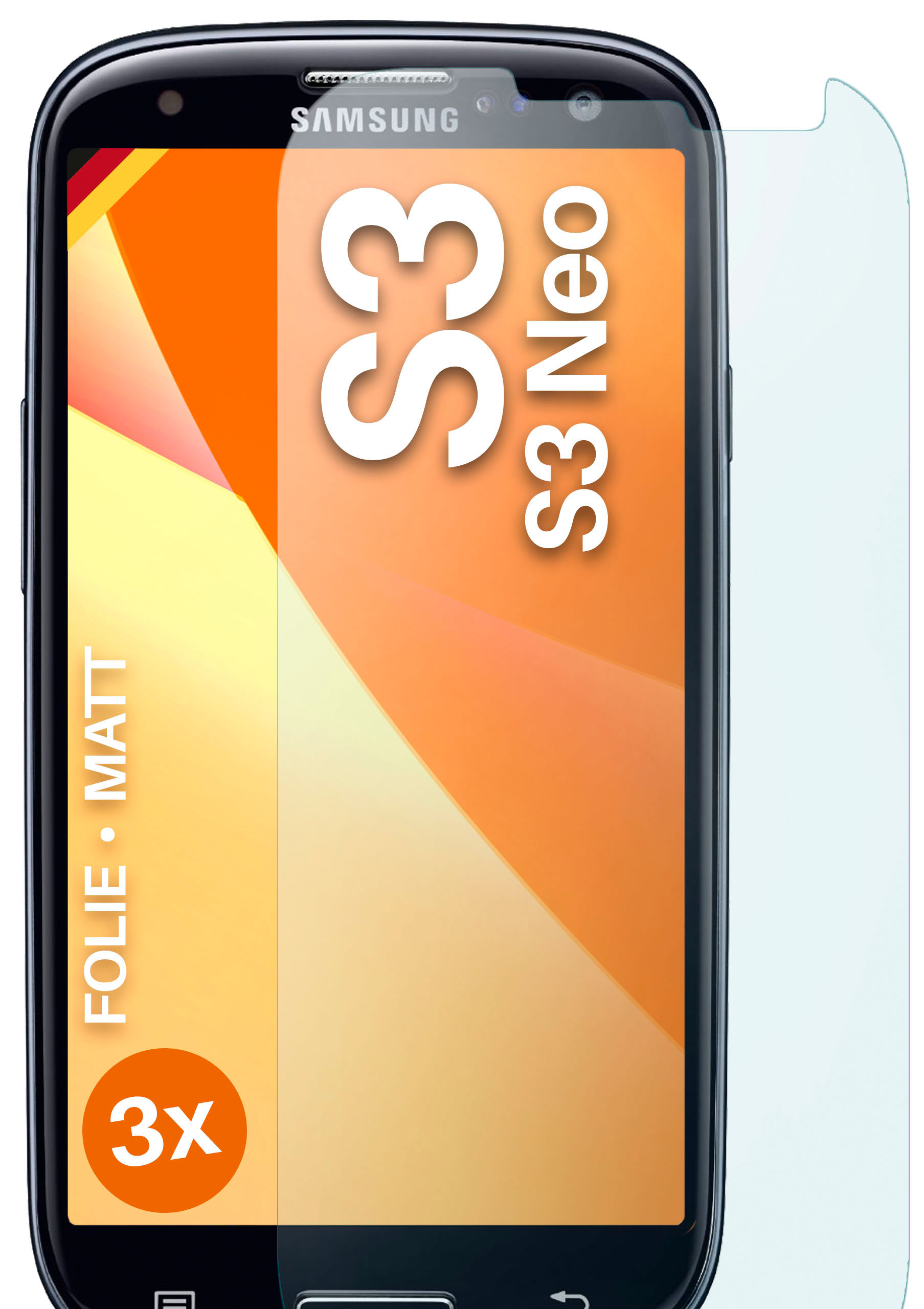 Ein Displayschutz auf einem Telefon. Der Text 'S3 Neo' und '3x' sind sichtbar.