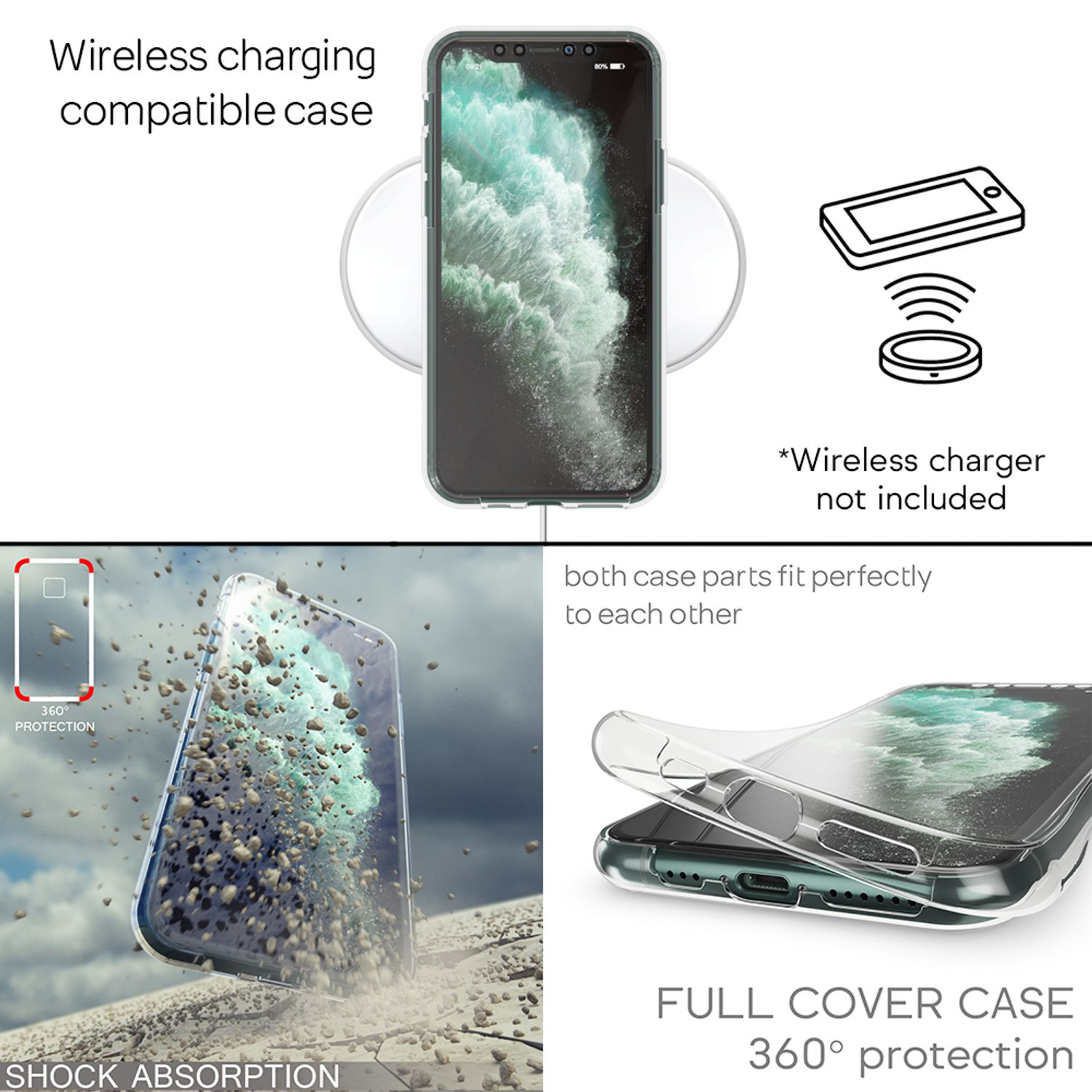 NALIA Klare Hülle, Backcover, Max, iPhone Pro 360 Apple, 11 Grad Silikon Transparent