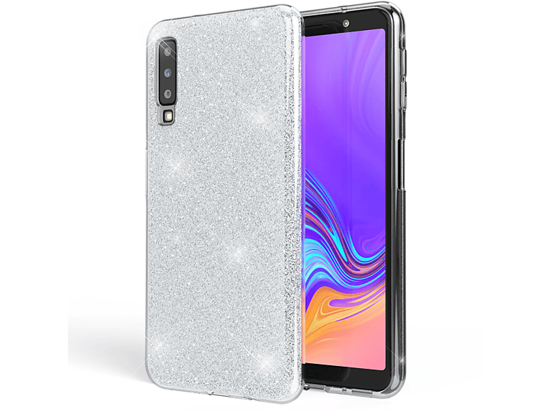 NALIA Glitzer Samsung, Hülle, Galaxy A7 Backcover, Silber (2018)