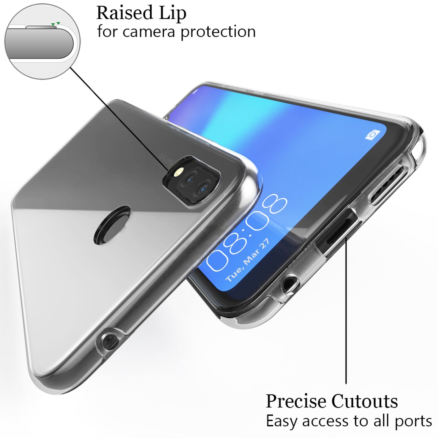 Plus Huawei, (2018), Grad 360 P Klare Smart Transparent NALIA Backcover, Hülle,