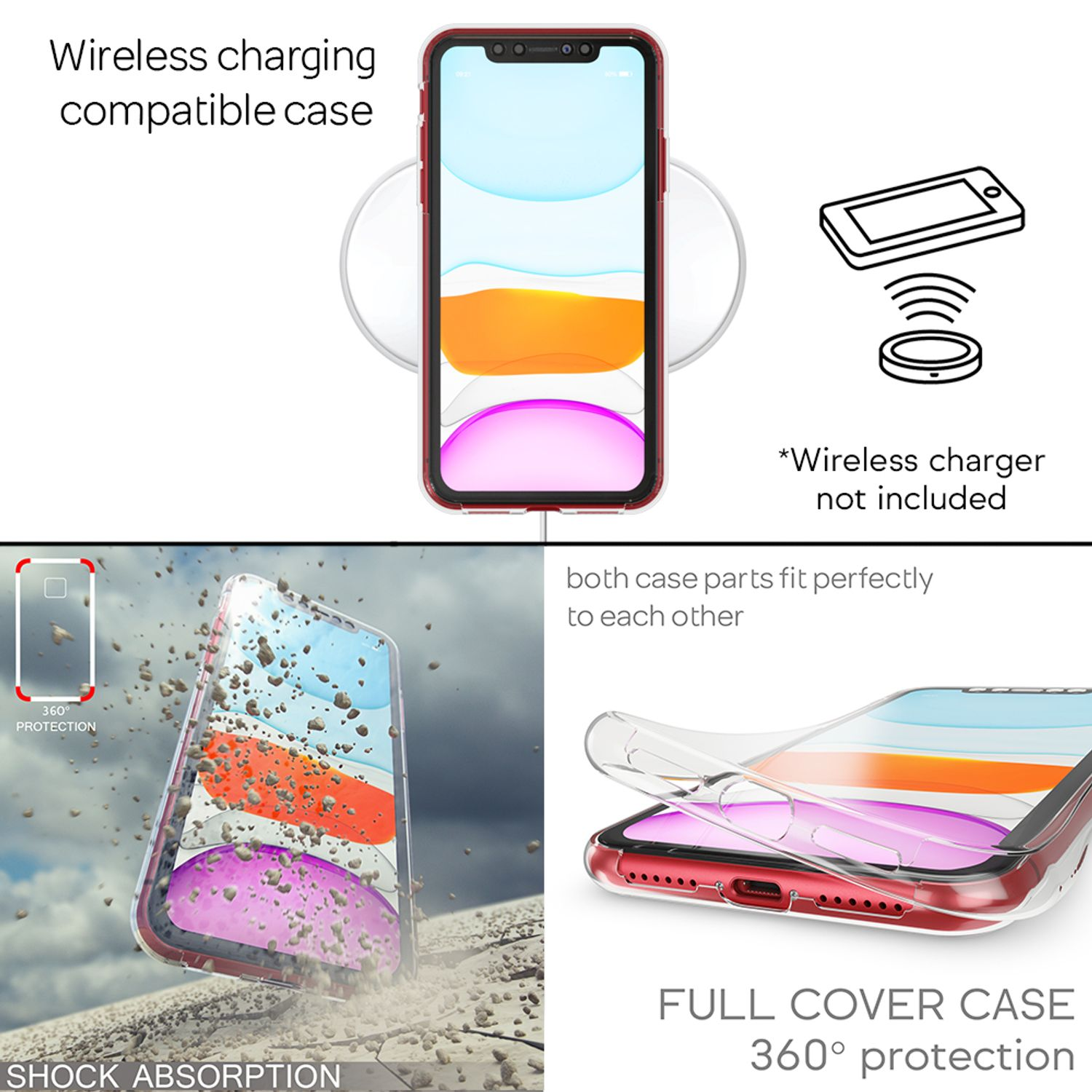 iPhone Backcover, NALIA Apple, Klare Transparent Hülle, 360 11, Silikon Grad