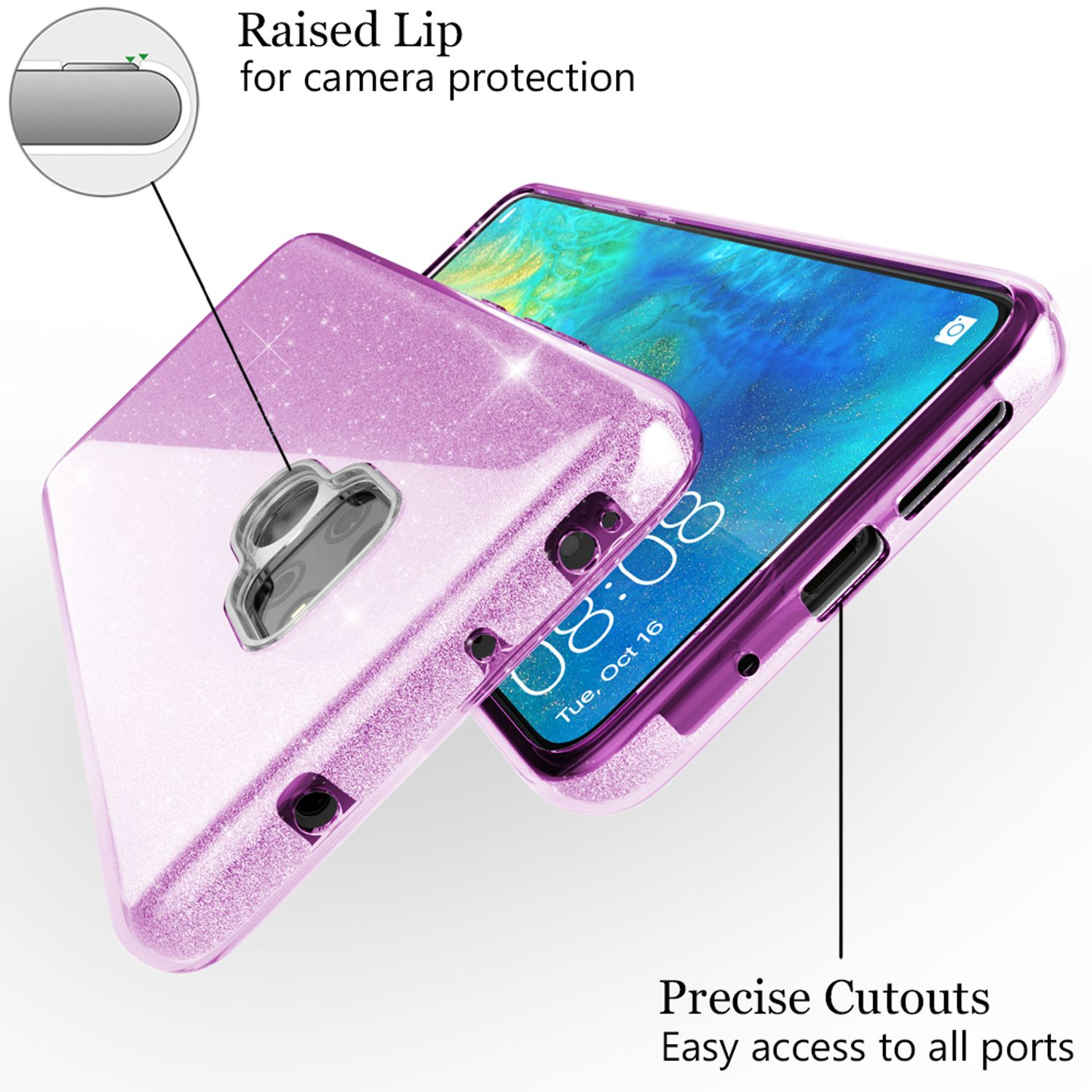Eine rosa Handyhülle mit Telefon darin. Eine erhöhte Lippe wird gezeigt.