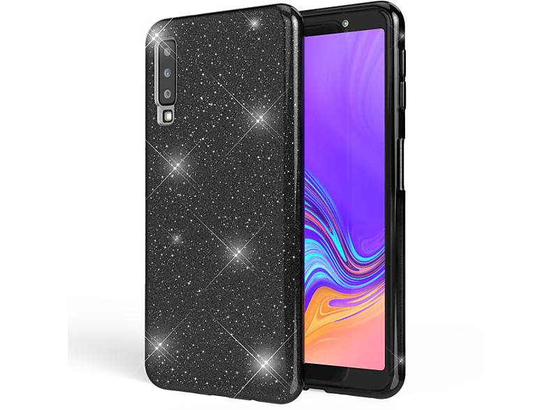 Samsung, (2018), Hülle, Schwarz Backcover, Glitzer NALIA A7 Galaxy