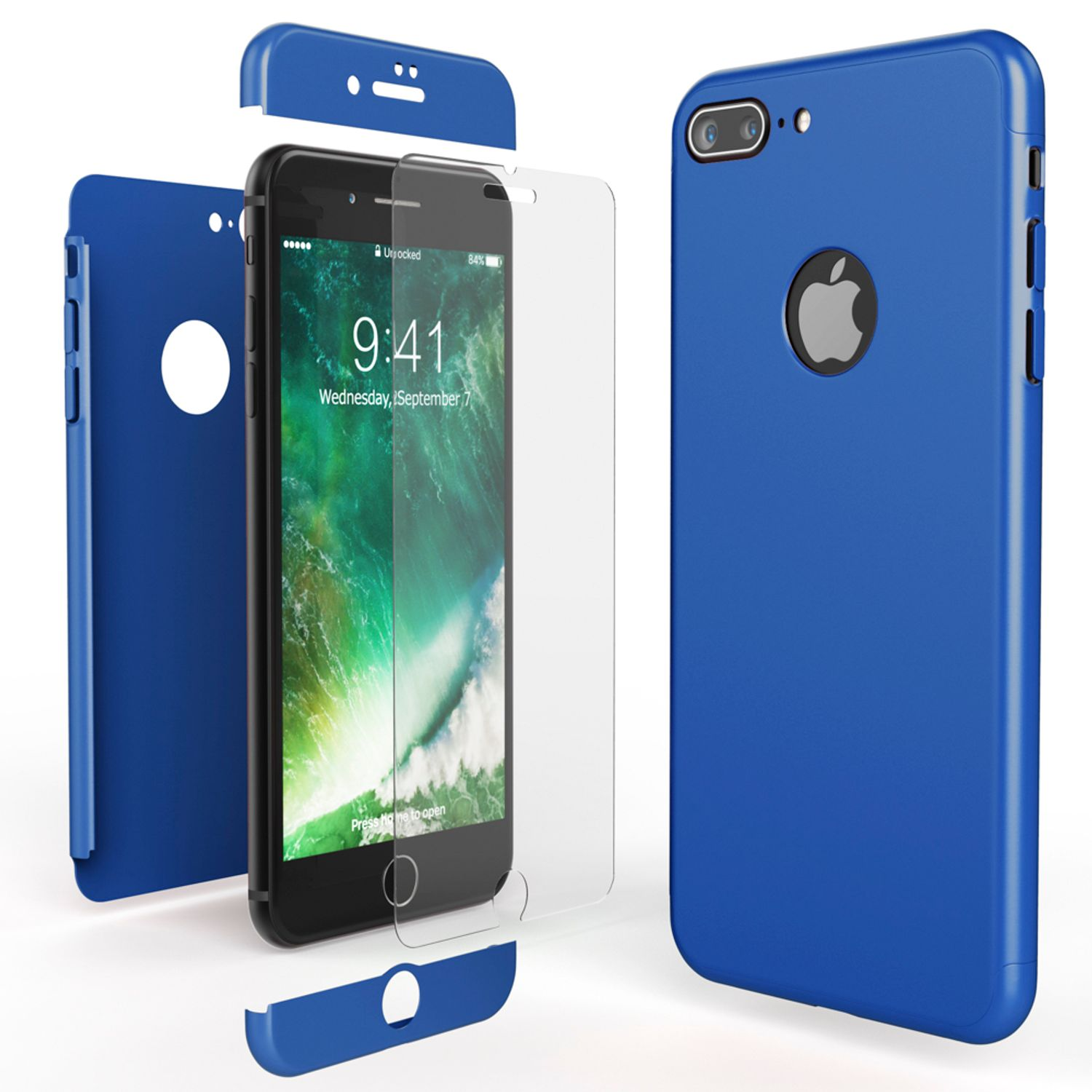 NALIA 360 Grad Backcover, 7 Plus, Apple, Blau iPhone Hülle