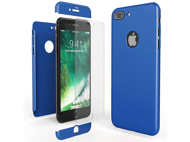 NALIA 360 Grad Hülle, Backcover, Blau iPhone 7 Apple, Plus