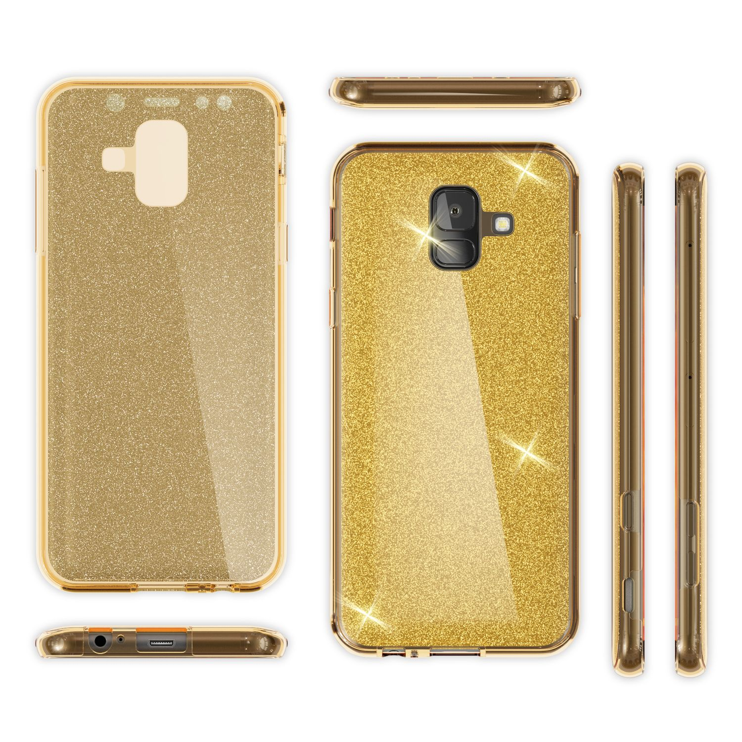 Glitzer Grad Gold Hülle, Galaxy NALIA A6, Samsung, Silikon Backcover, 360