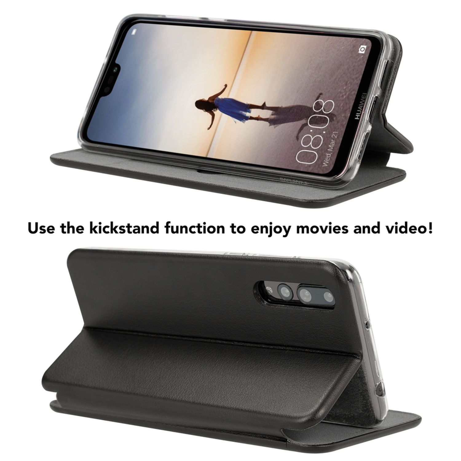 Flip mit Pro, Schwarz Flip Cover, Magnetverschluss, Case NALIA Huawei, Klapphülle P20