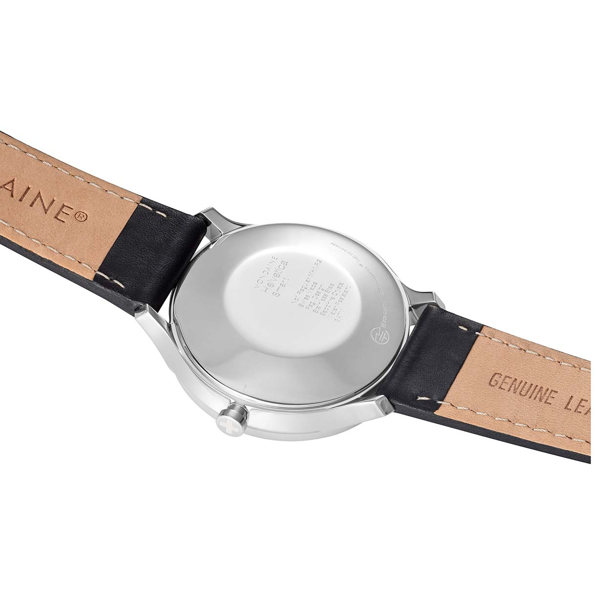 Hybrid / MONDAINE Smartwatch Echtleder, Regular Schwarz Smartwatch Helvetica Silber