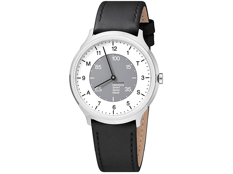 / Helvetica Hybrid Grau Schwarz Smartwatch Echtleder, / Weiß / Smartwatch Regular Edelstahl Silber MONDAINE