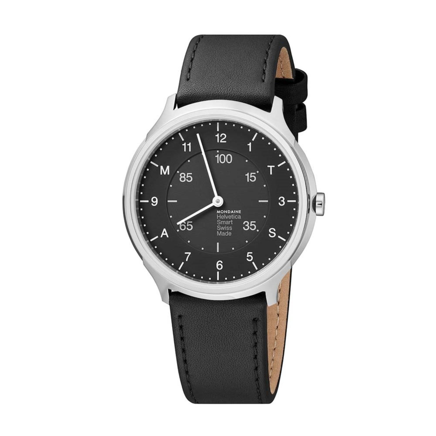 / Silber Helvetica Smartwatch MONDAINE Hybrid Smartwatch Regular Schwarz Echtleder,