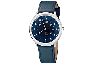 MONDAINE Helvetica Regular Smartwatch Hybrid Smartwatch Edelstahl Echtleder, Blau / Silber