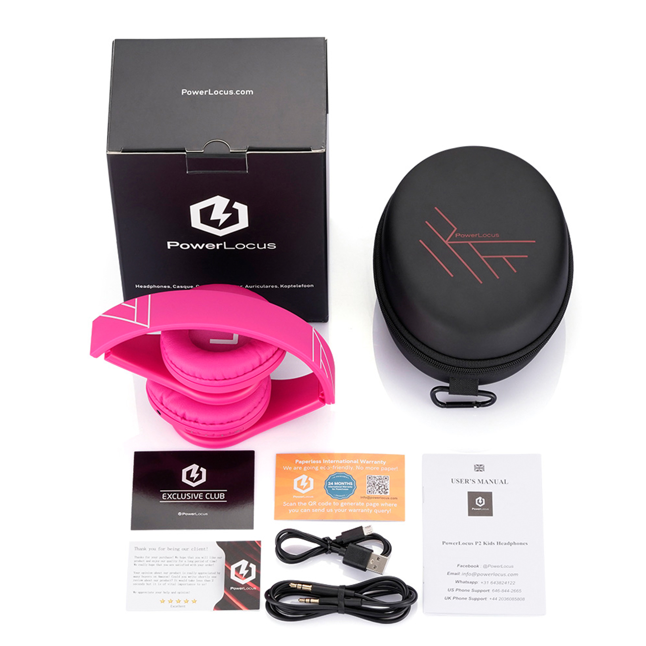 Kopfhörer P2 für Kinder, POWERLOCUS Over-ear Rosa Bluetooth