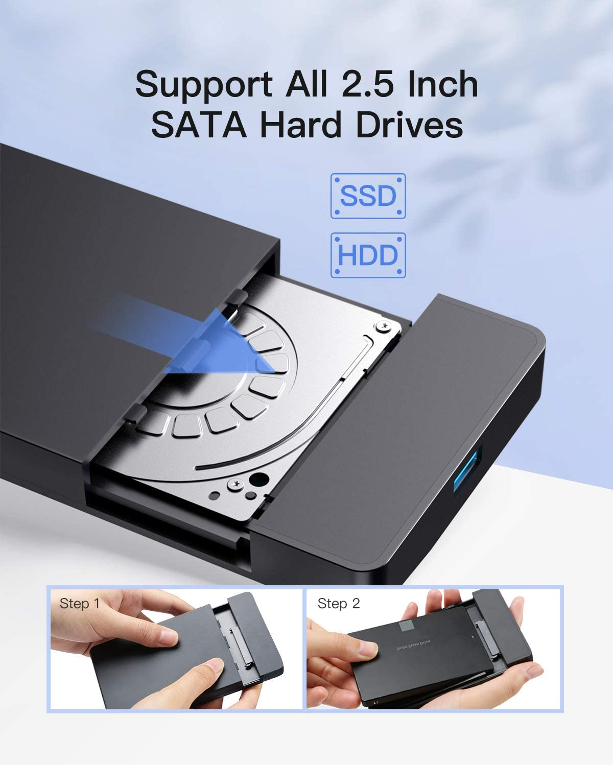 INATECK Festplattengehäuse 2,5 Zoll HDD und SATA Gehäuse mm USB 7/ Externes black 2,5\