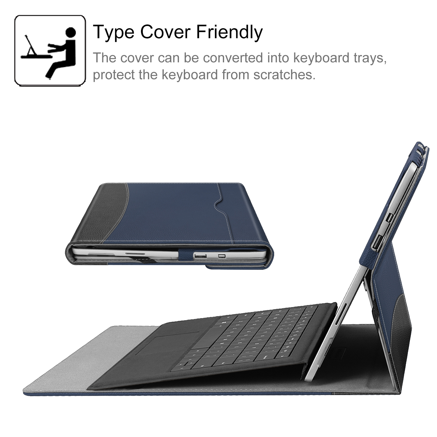 Tablet mit Tastaturhülle, zeigt die Verwendung des Covers als Tastaturablage.