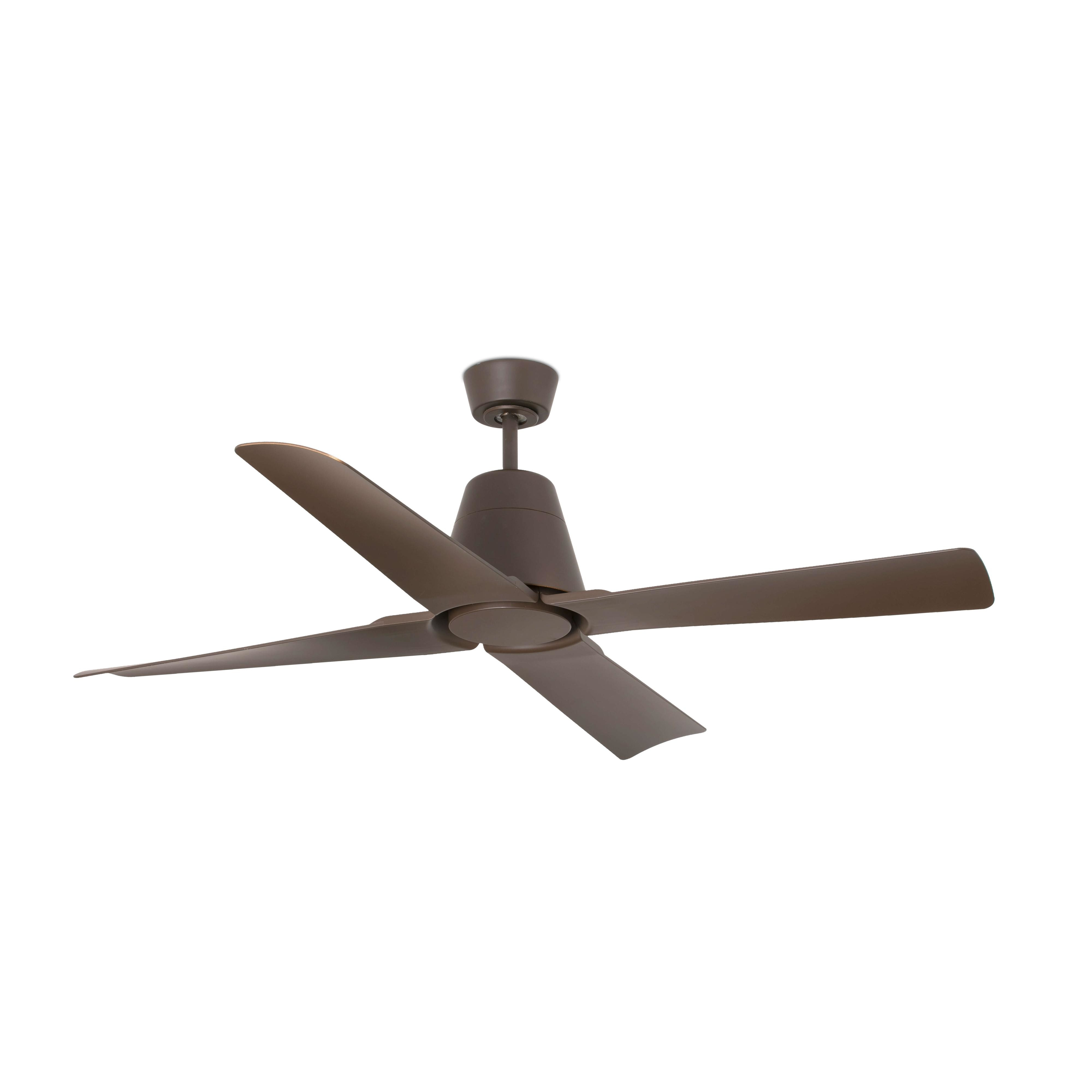 Ventilatore da soffitto marrone con cinque pale.