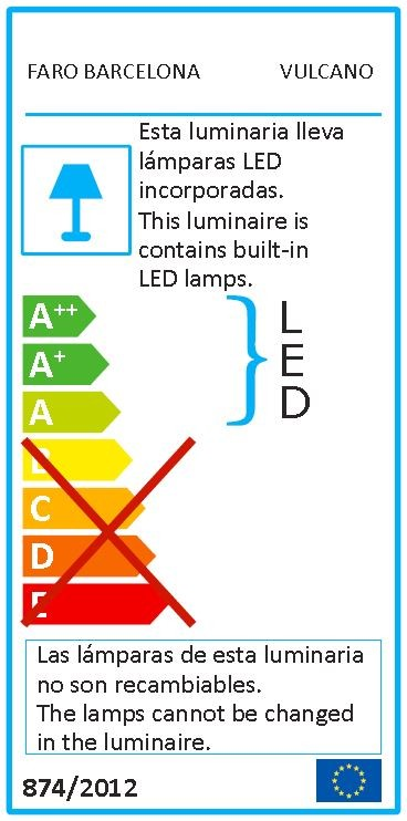 LED-Lampen-Energielabel, zeigt A++ bis E-Bewertungen. Lampe enthält eingebaute LEDs.