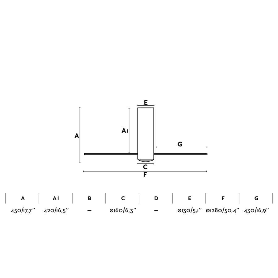 Diagramm mit Abmessungen und Beschriftungen für ein Gerät. Enthält Messungen in Millimetern und Zoll.