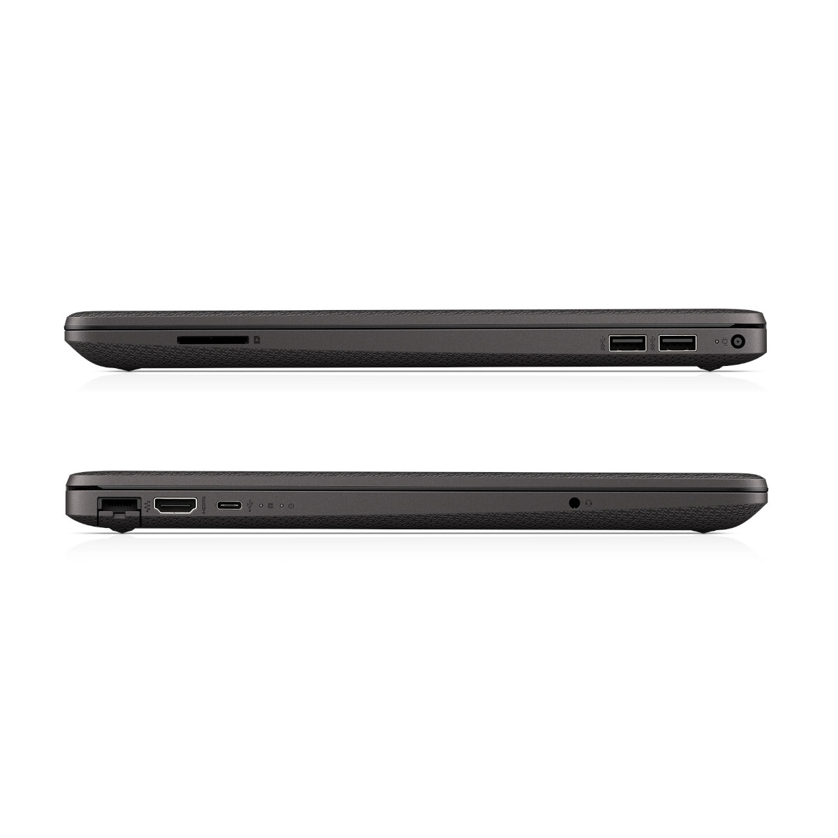 Zwei Laptops Seitenansicht. Anschlüsse zeigend. Schwarz.