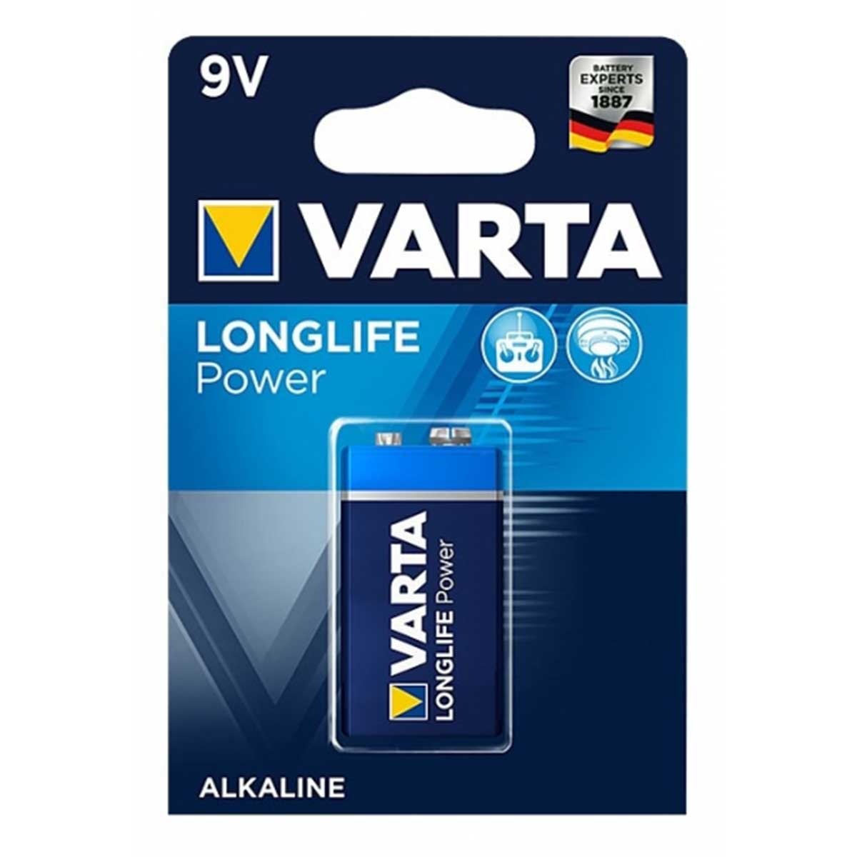 VARTA Longlife Power 9V Block Batterie Volt, (1er Batterie, Mando Distancia Ah Blister) 0.58 AlMn, 9 4922 6LR61