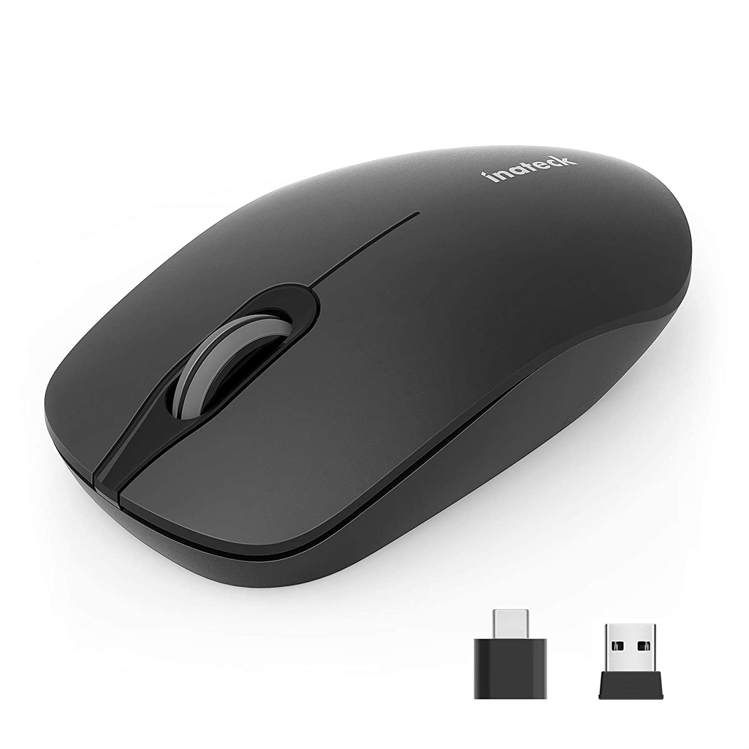 Empfänger und schwarz C Maus, kabellose A mit 2.4 Funkmaus GHz Silent Maus, Type USB INATECK Maus, DPI Drahtlose 1500