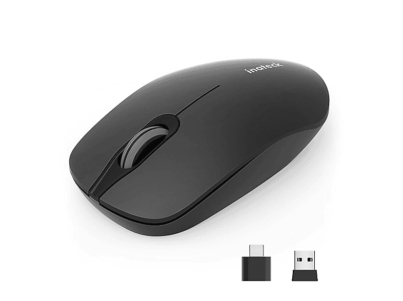 INATECK kabellose Maus, 2.4 GHz Silent Funkmaus mit USB A und Type C Empfänger Drahtlose Maus, 1500 DPI Maus, schwarz