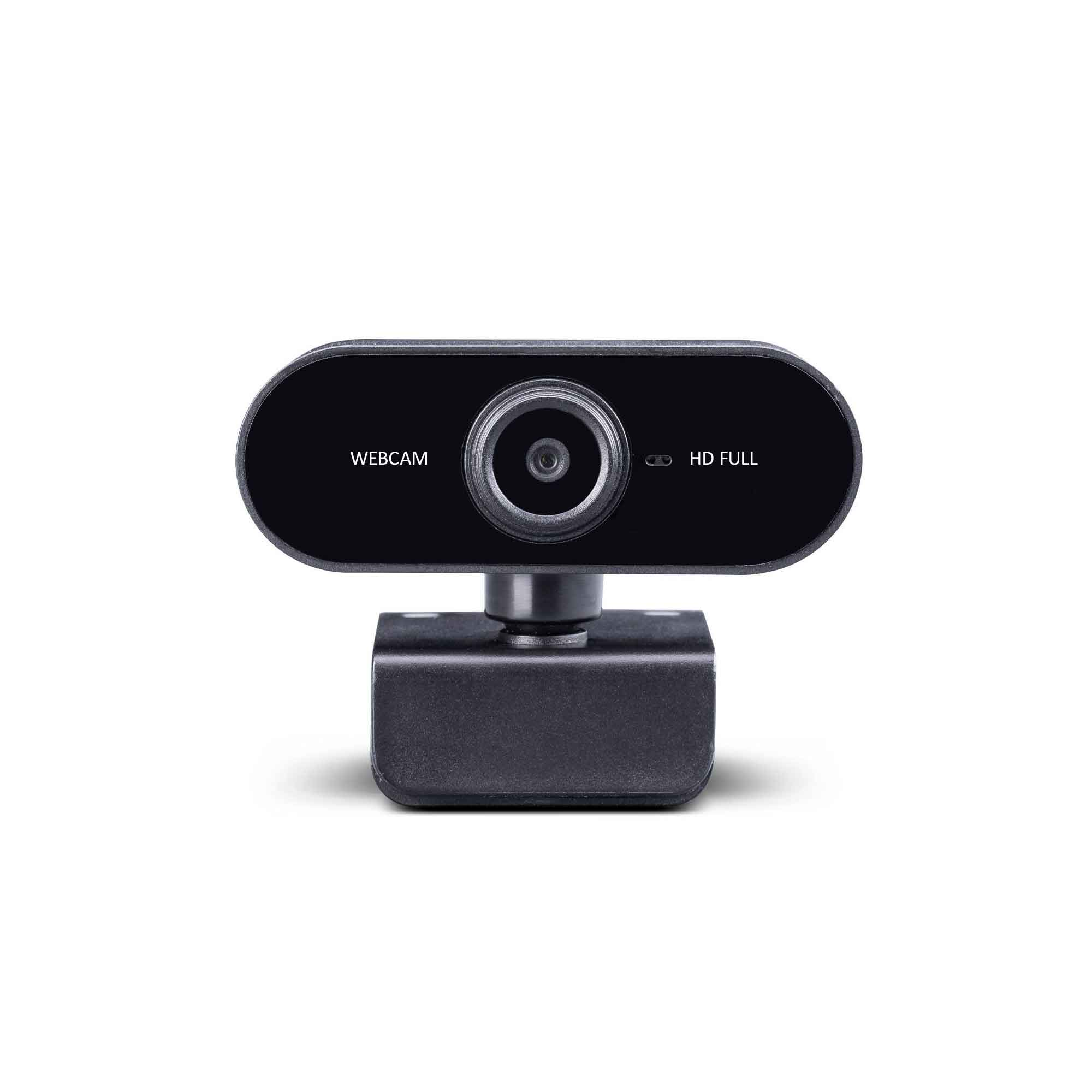 Czarna kamera internetowa z obiektywem i tekstem HD Full na białym tle.