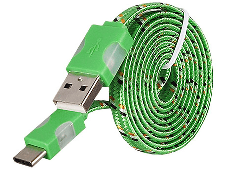 COFI 1m USB Typ C  LED Licht Nylon, Ladekabel, Grün