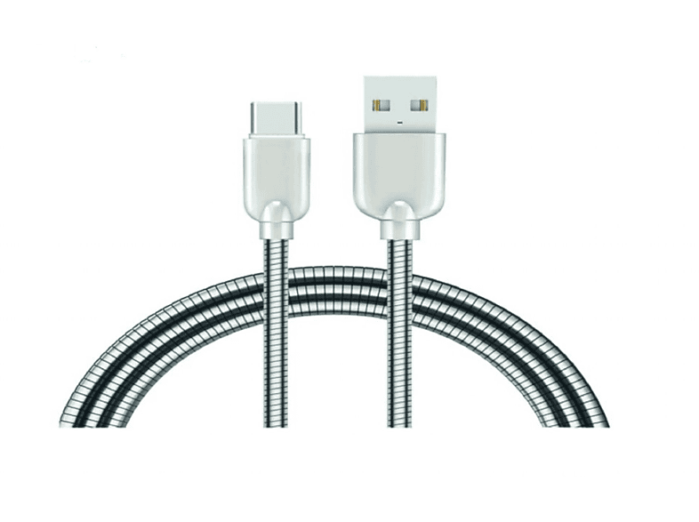 SUNIX 1m 2A USB Typ C Flexibel Metall, Ladekabel, Silber