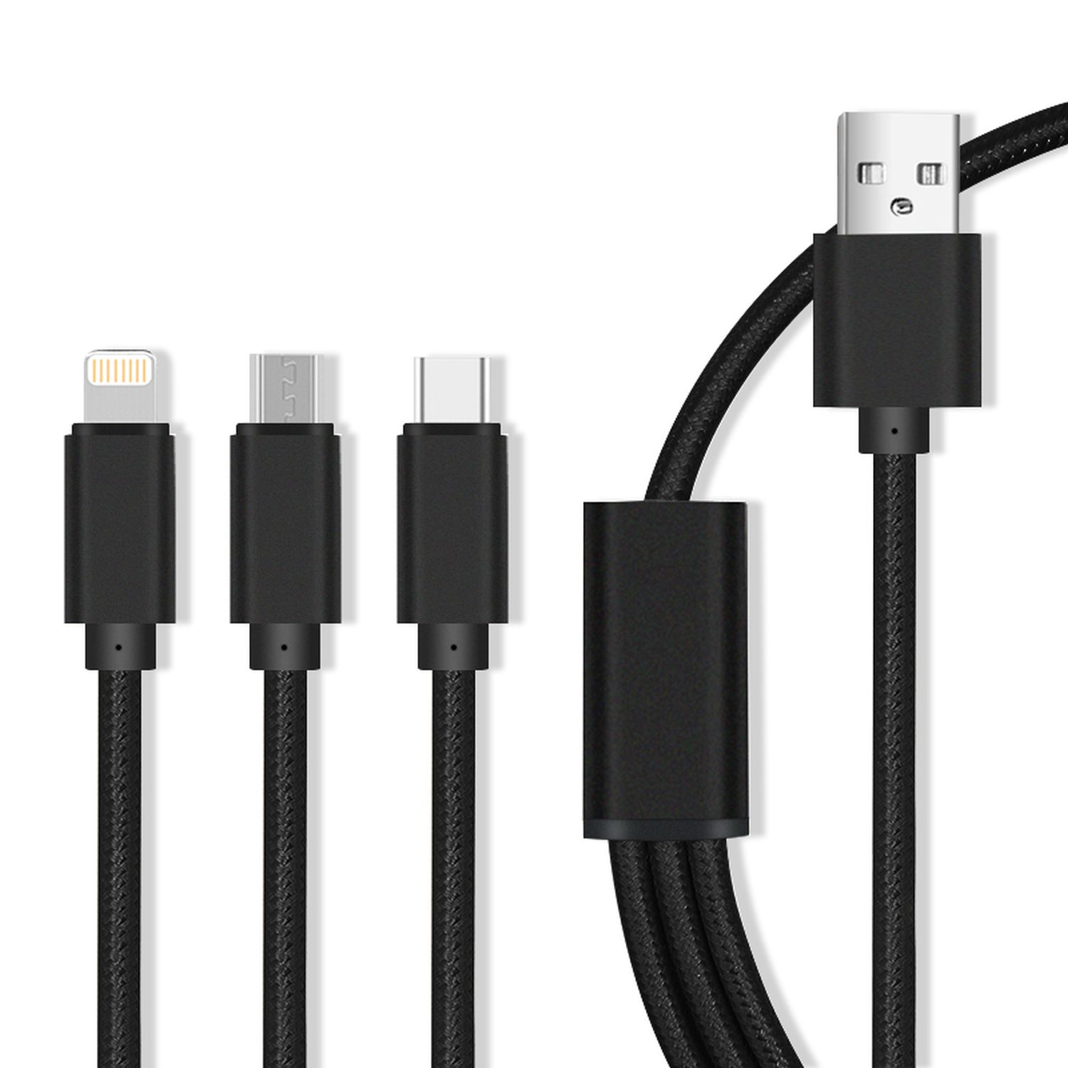 C Ladekabel, Lightning 3in1 Micro & (iOS), 2.1A COFI iPhone Typ USB & Schwarz USB