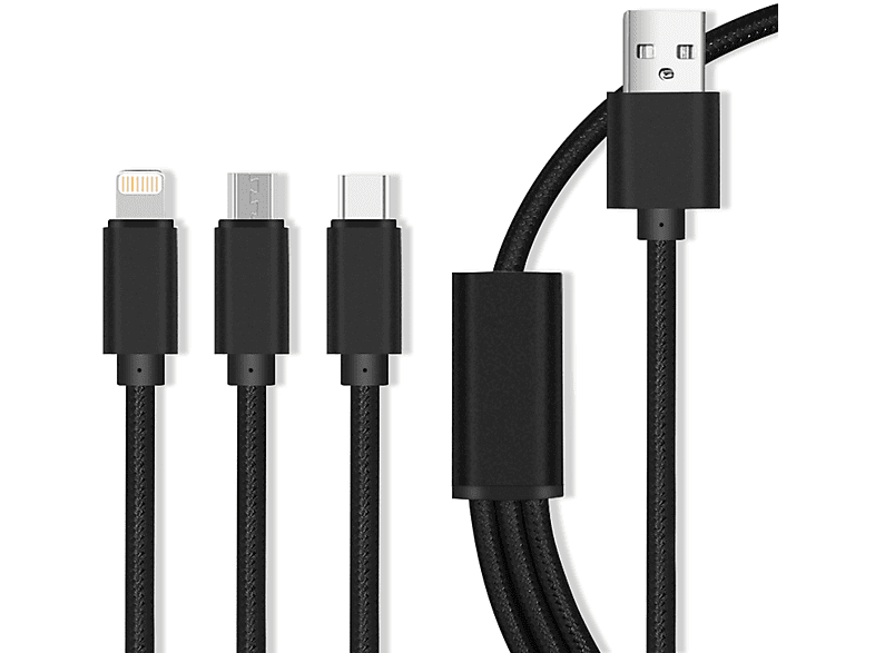 USB & (iOS), USB Typ C Schwarz 2.1A iPhone Micro & 3in1 Ladekabel, Lightning COFI