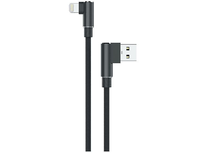 SUNIX 3m Ladekabel, (iOS), 90° 2a L-Form Schwarz Lightning iPhone