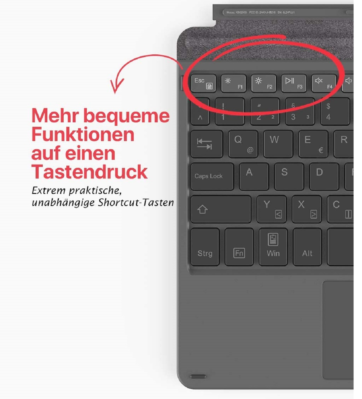 INATECK Tastatur für Surface 5.1, Tablet-Tastatur Trackpad, (1&2&3 Hintergrundbeleuchtung, Generation), Farben Bluetooth Go 7