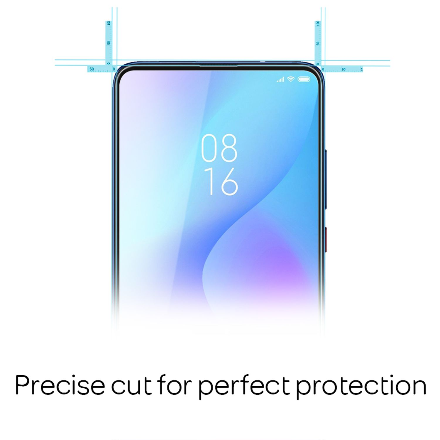 Un écran de téléphone avec des mesures et des lignes pour couper le téléphone.