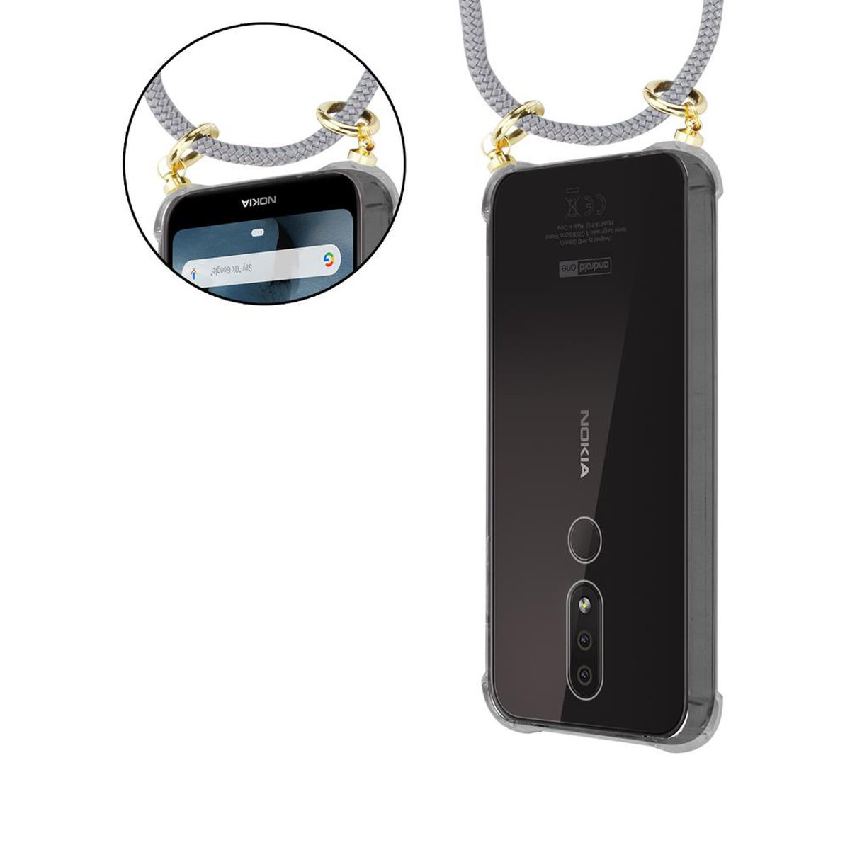 CADORABO Handy Kette mit Gold Hülle, GRAU und SILBER Band 4.2, Ringen, Nokia, Backcover, Kordel abnehmbarer
