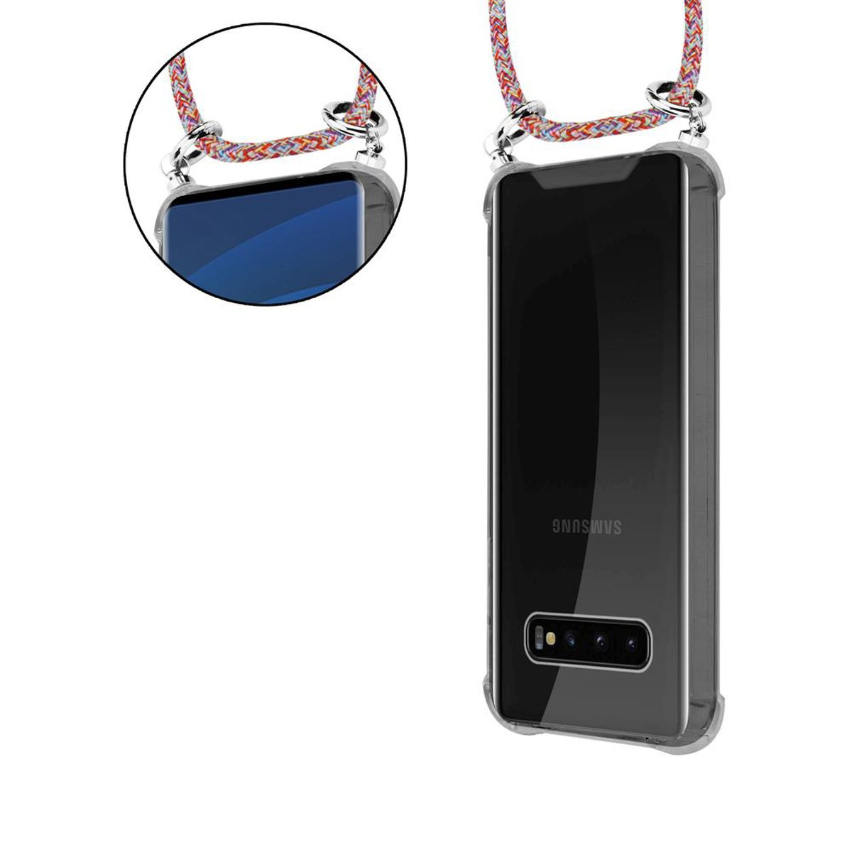 Hülle, Handy mit Kordel 4G, Ringen, S10 Kette abnehmbarer Silber und Samsung, CADORABO Backcover, PARROT Galaxy COLORFUL Band