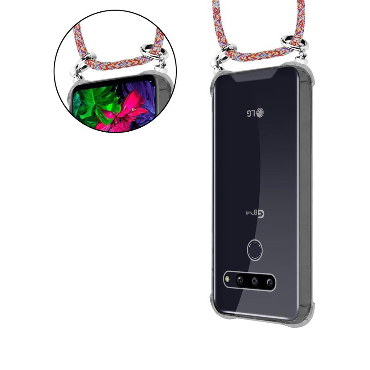 Kette Silber ThinQ, Hülle, Handy Backcover, Ringen, und G8 mit abnehmbarer PARROT Band COLORFUL CADORABO Kordel LG,