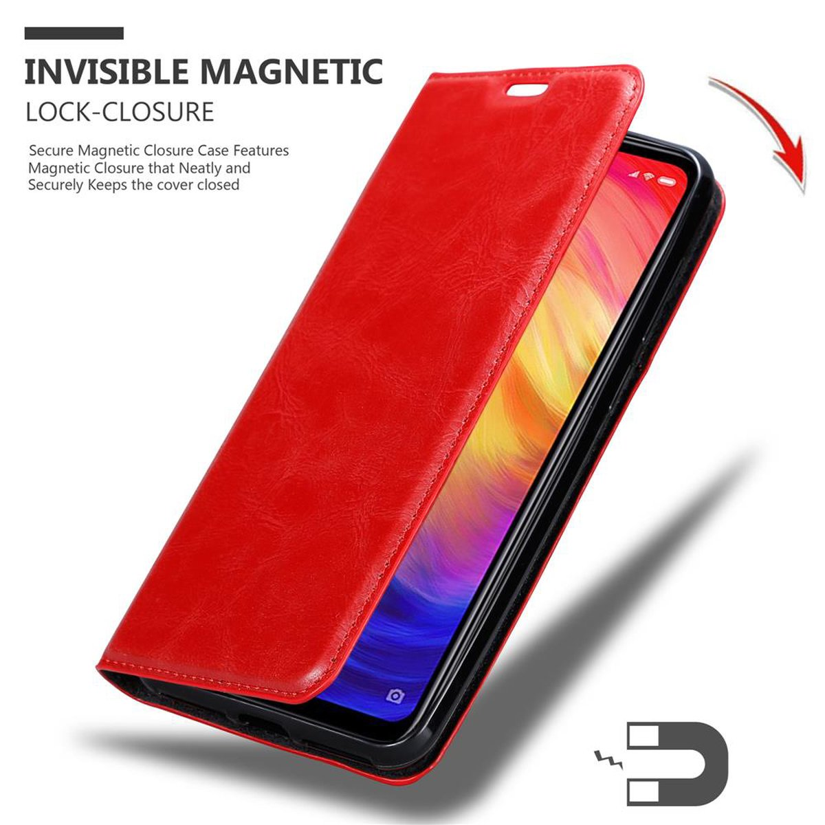 Xiaomi, APFEL 7, Invisible Bookcover, NOTE RedMi Hülle CADORABO Book ROT Magnet,