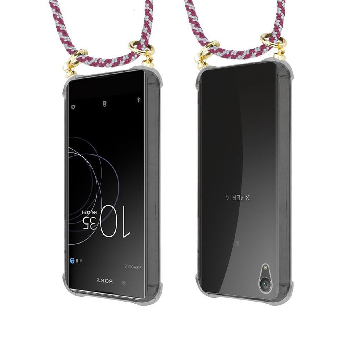 Sony, mit und Backcover, Kette Handy Hülle, WEIß ULTRA, Gold Xperia abnehmbarer Band XA1 CADORABO ROT Ringen, Kordel