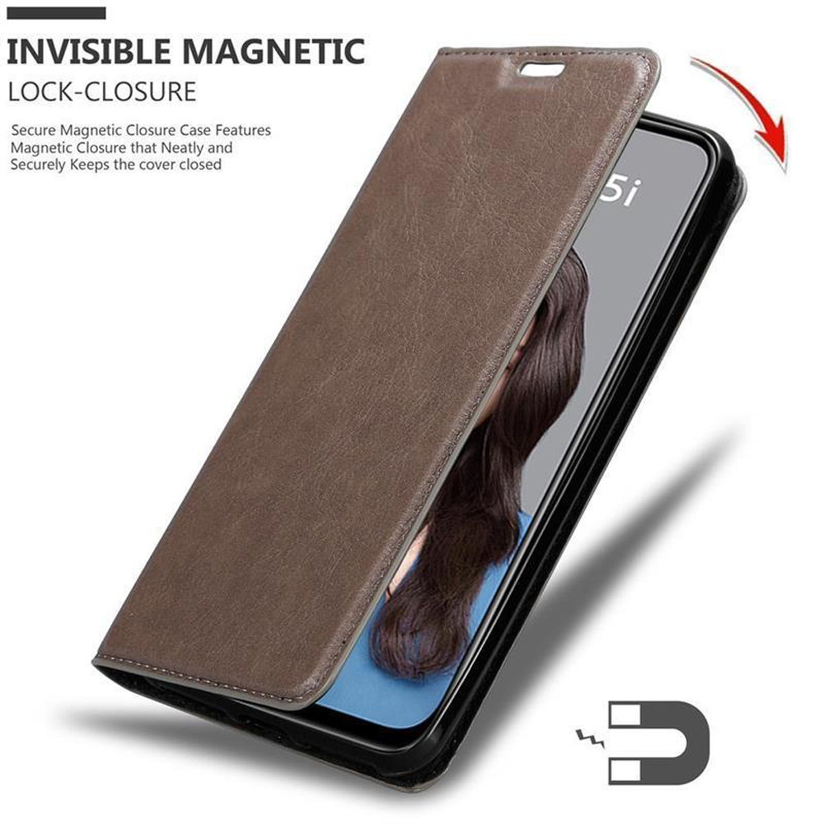Invisible P20 2019, Bookcover, 5i CADORABO / Magnet, Huawei, BRAUN Book LITE NOVA KAFFEE Hülle