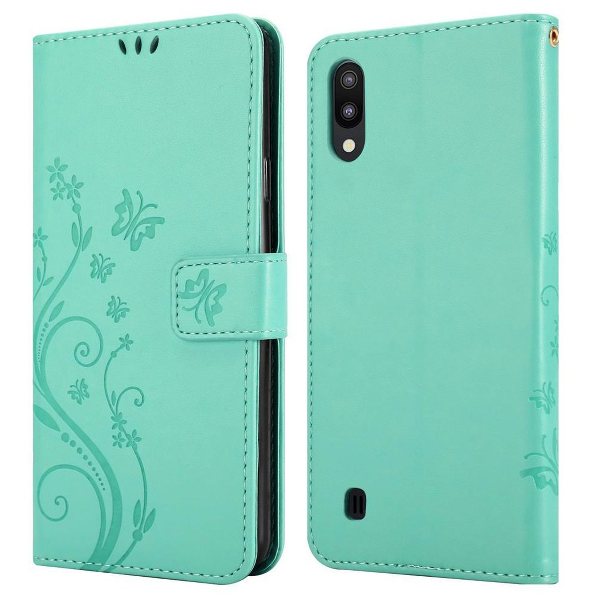 CADORABO Hülle Blumen Muster M10, TÜRKIS / FLORAL Samsung, Galaxy A10 Flower Bookcover, Case