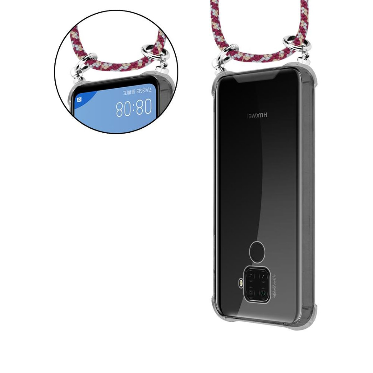 Kordel Kette Handy Band GELB abnehmbarer Silber LITE, Backcover, mit Huawei, MATE Ringen, Hülle, WEIß ROT und CADORABO 30