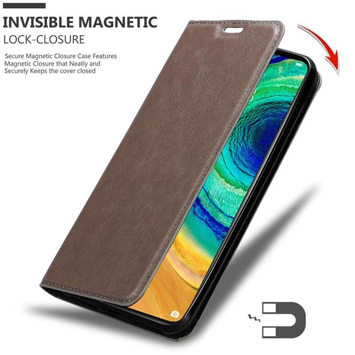 BRAUN Book Invisible Huawei, Bookcover, 30, Hülle MATE Magnet, CADORABO KAFFEE