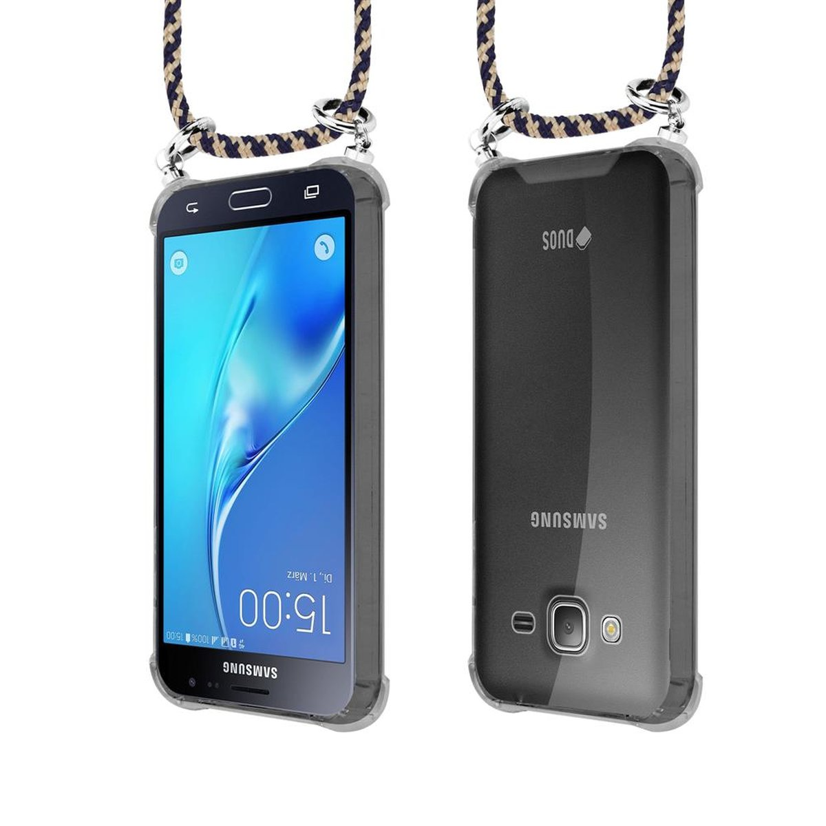 Galaxy Handy Hülle, und Ringen, mit GELB Backcover, Kordel Samsung, J3 CADORABO Kette abnehmbarer 2016, Band Silber DUNKELBLAU