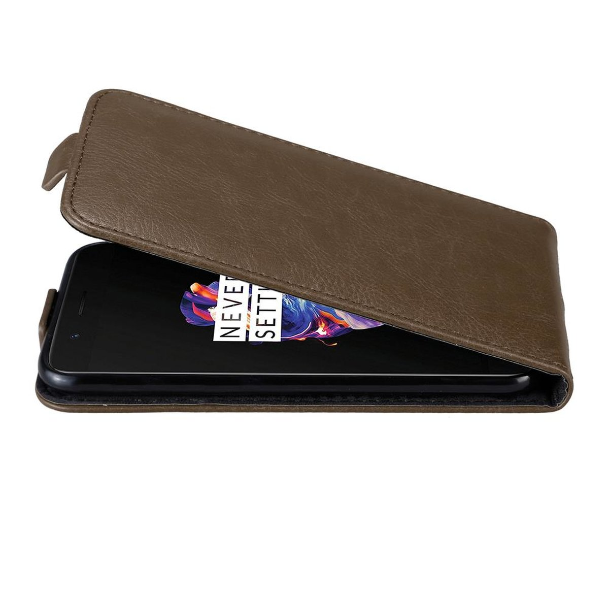 OnePlus, 5, Cover, Style, CADORABO Hülle Flip im KAFFEE BRAUN Flip